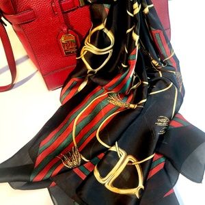 Vintage Print Equestrian/Buckle 72x38 Silk Scarfs.